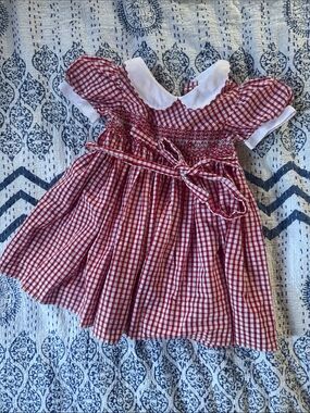 Carriage Boutique Red and White Gingham Smocked Party Dress